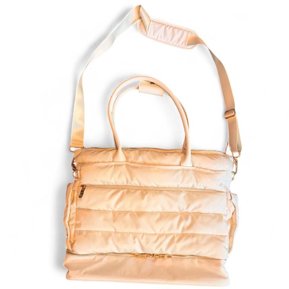iPack Puffy Tote Bag Cream Laptop Travel Weekender Shoulder Carry On Bag